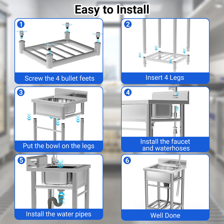 Fregadero acero inoxidable instalación rápida pernos independientes sin perforaciones montaje minutos uso directo