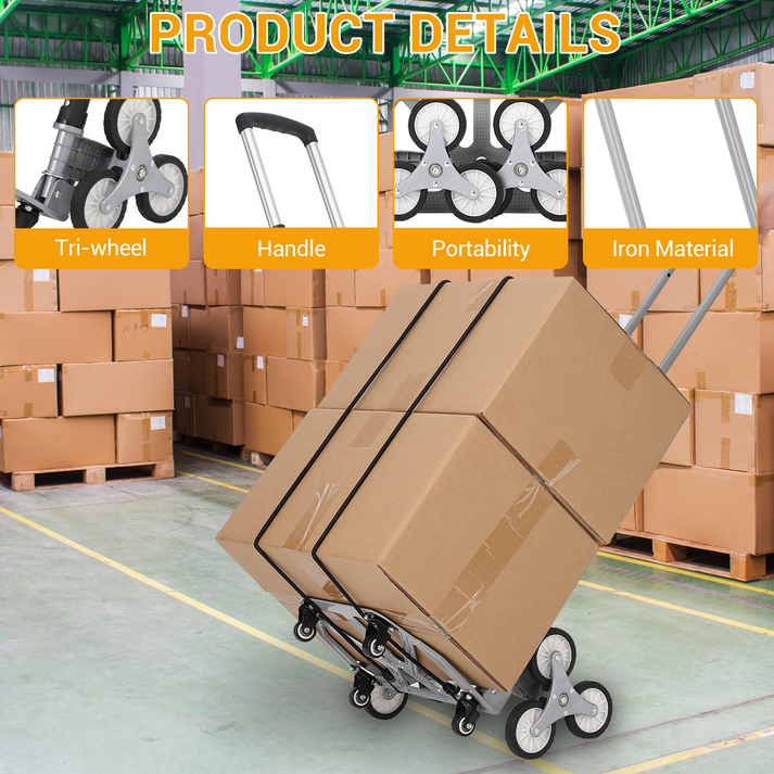 Carrito carga pesada mango telescópico ergonómico ajuste longitud agarre cómodo 4 ruedas universales estable